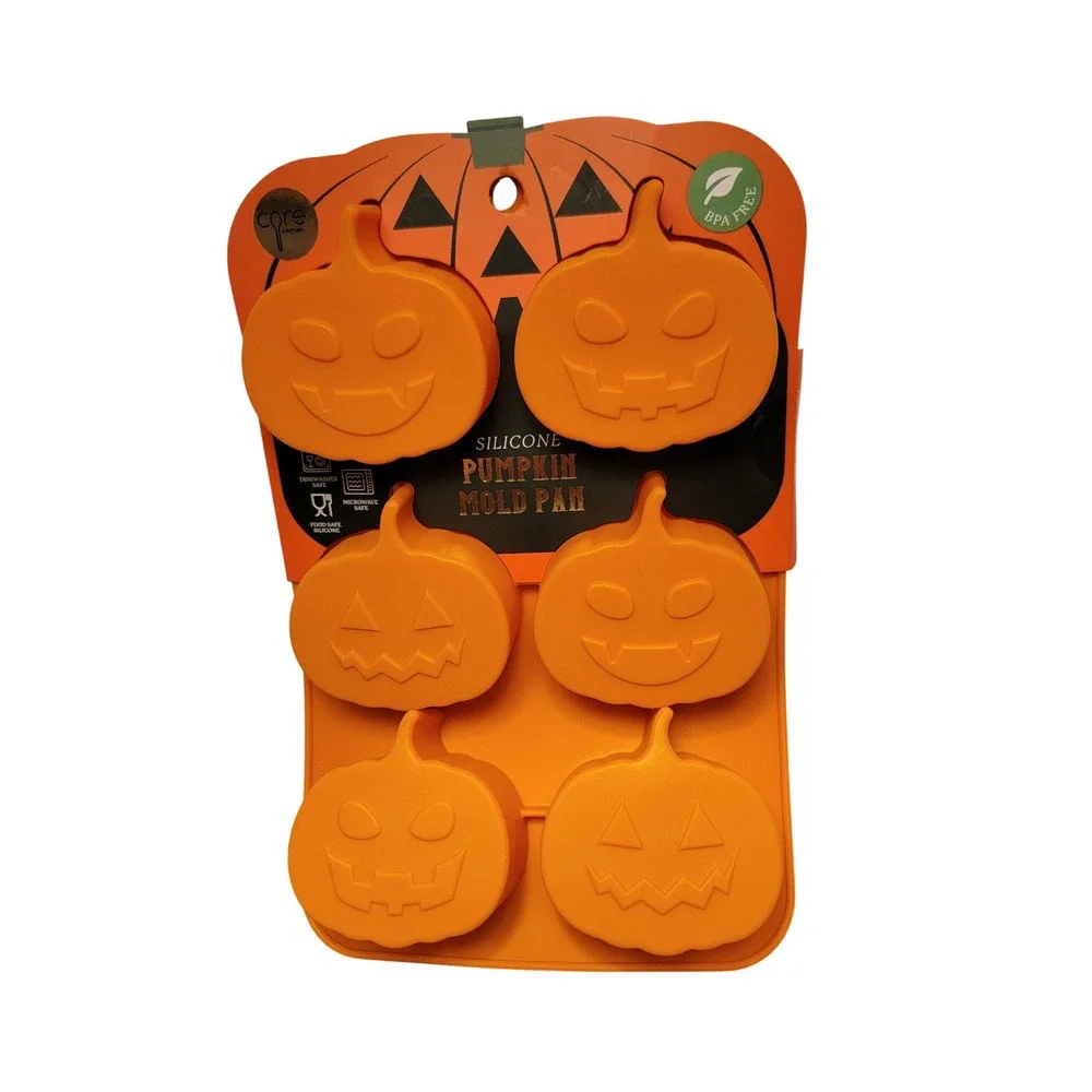 Core Kitchen Pumpkin Mold Pan Halloween 6 Cup Orange New Silicone Jack-O-Lantern